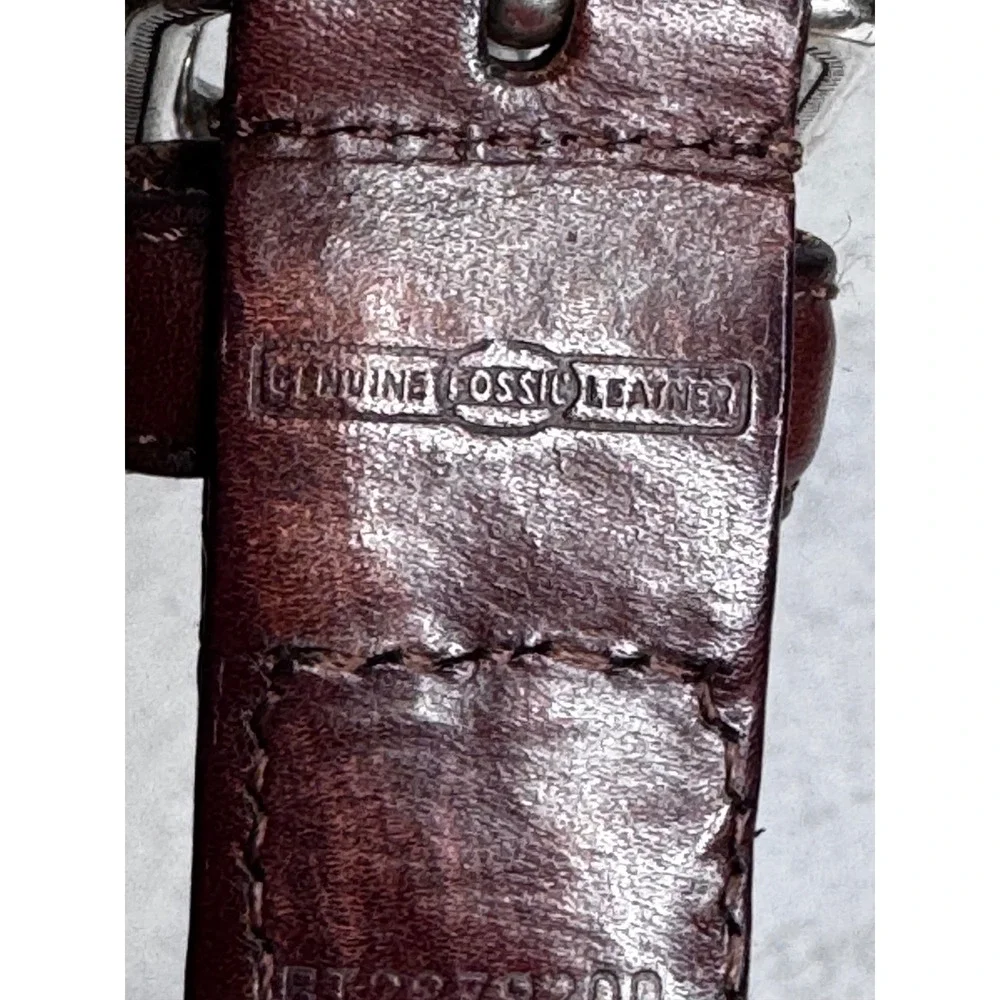 Fossil Mens Brown Braided Woven Genuine Leather Belt Silver Hardware BT2279200 M